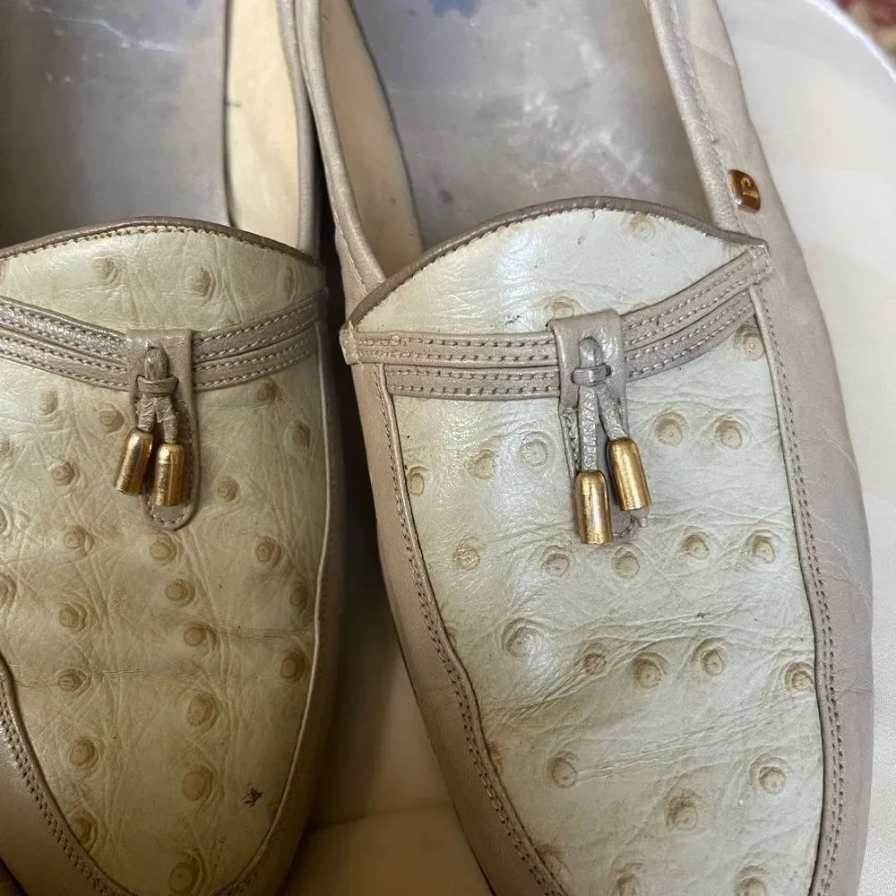 Pierre Cardin leather loafers Gray &light green texture upper tassel accent SZ10